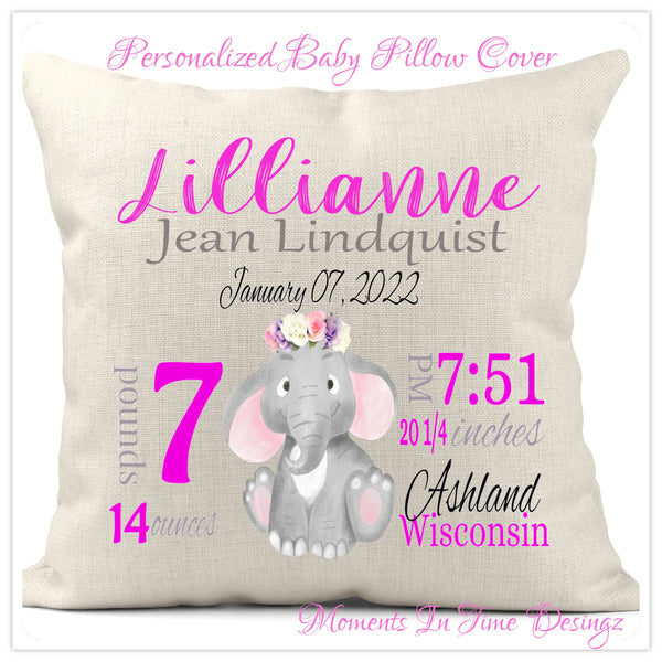 Custom Nursery Pillow Cover, Baby Girl Birth Stats, Birth Announcement, Personalized Baby Pillow Cover, Custom Baby Nursery Pillow Cover