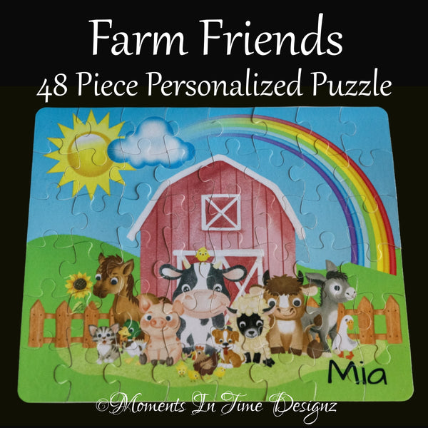 Personalized Children's Jigsaw Puzzle/Farm Animals/48 Piece /8x10 Puzzle For Kids/Farm Friends