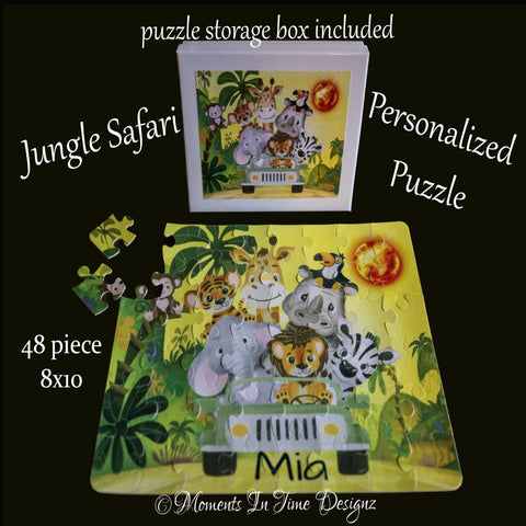 Personalized Children's Jigsaw Puzzle/Jungle Animals/48 Piece /8x10 Puzzle For Kids/Jungle Safari